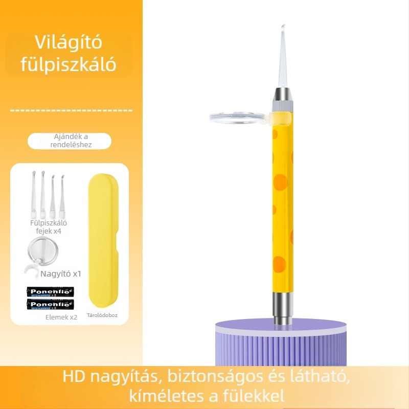 Zsiráf mintájú fültisztító eszköz fénnyel, gyermekbiztonságos, fülzsír csipesz