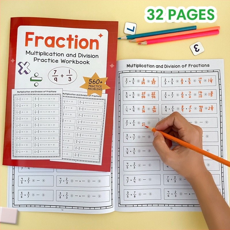 32 oldalas matematika gyakorlófüzet tört számok szorzása és osztása gyakorolására, A4 formátum, vastag papír