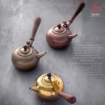 Ruorong Tea Art réz teáskanna, kézzel készített, oldalsó fogantyúval, antik réz felülettel, japán kis méret