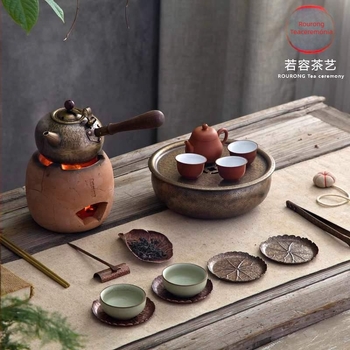 Ruorong Tea Art réz teáskanna, kézzel készített, oldalsó fogantyúval, antik réz felülettel, japán kis méret