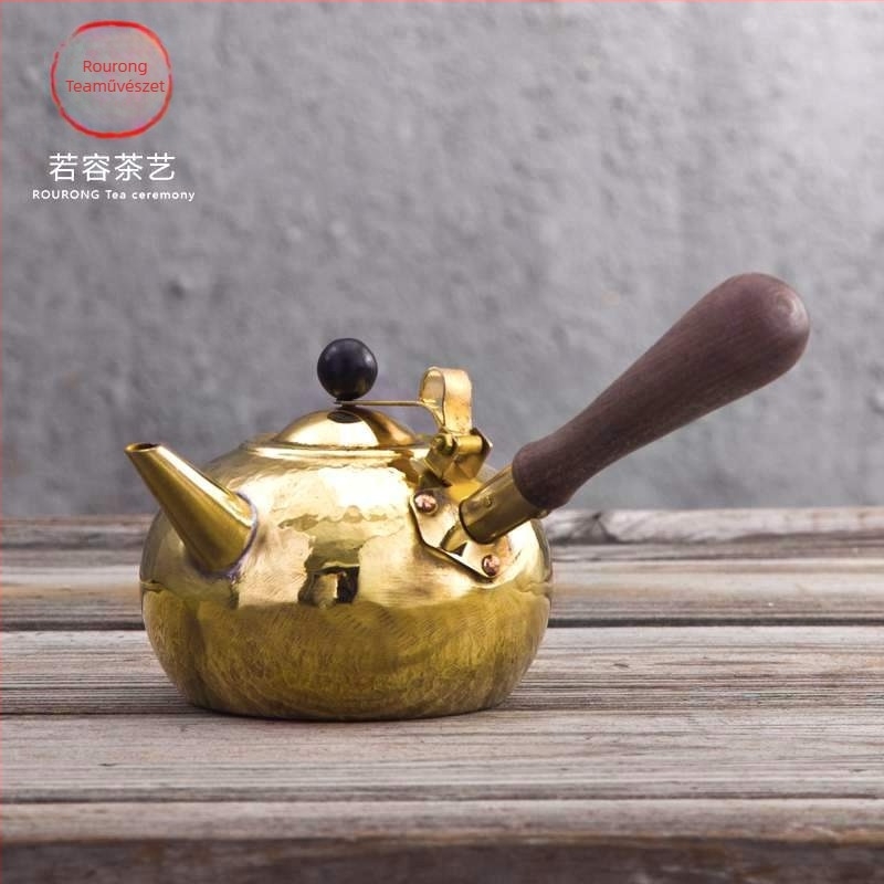 Ruorong Tea Art réz teáskanna, kézzel készített, oldalsó fogantyúval, antik réz felülettel, japán kis méret