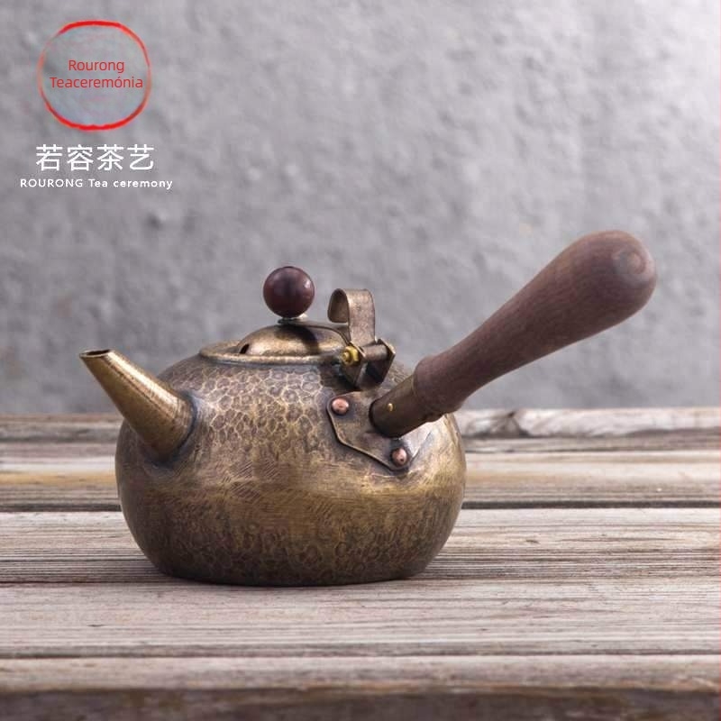 Ruorong Tea Art réz teáskanna, kézzel készített, oldalsó fogantyúval, antik réz felülettel, japán kis méret