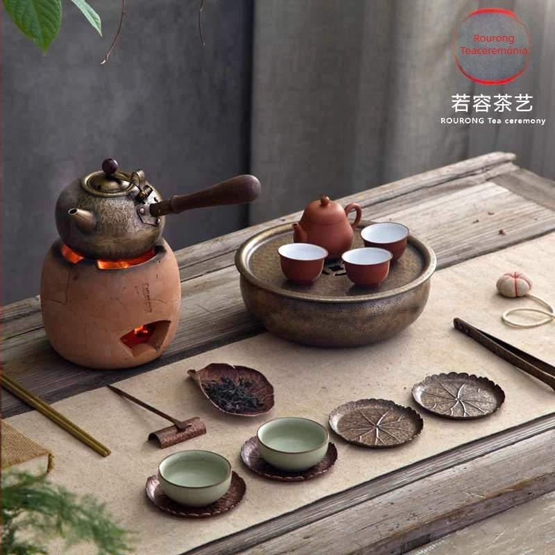 Ruorong Tea Art réz teáskanna, kézzel készített, oldalsó fogantyúval, antik réz felülettel, japán kis méret