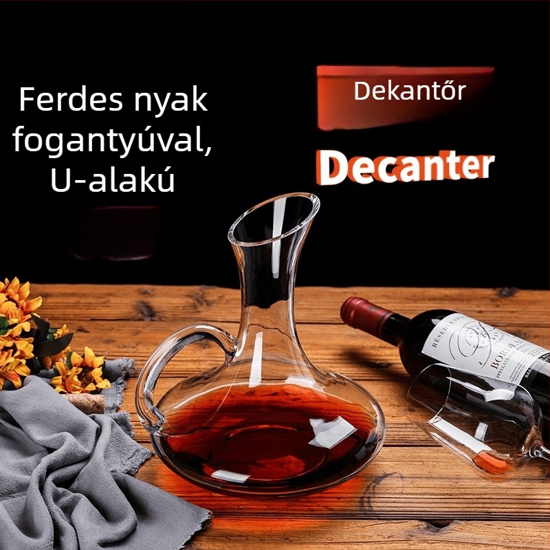 Átlátszó kristályüveg bordekanter fogantyúval, ferde nyílású, U-s alakú dizájn, 1500 ml