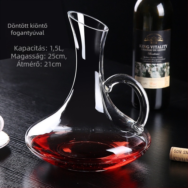 Átlátszó kristályüveg bordekanter fogantyúval, ferde nyílású, U-s alakú dizájn, 1500 ml