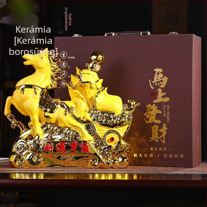 Jingdezhen kerámia borospalack tizenkét kínai zodiákus jegyével, 2,5 kg, ajándékdobozos készlet otthoni használatra