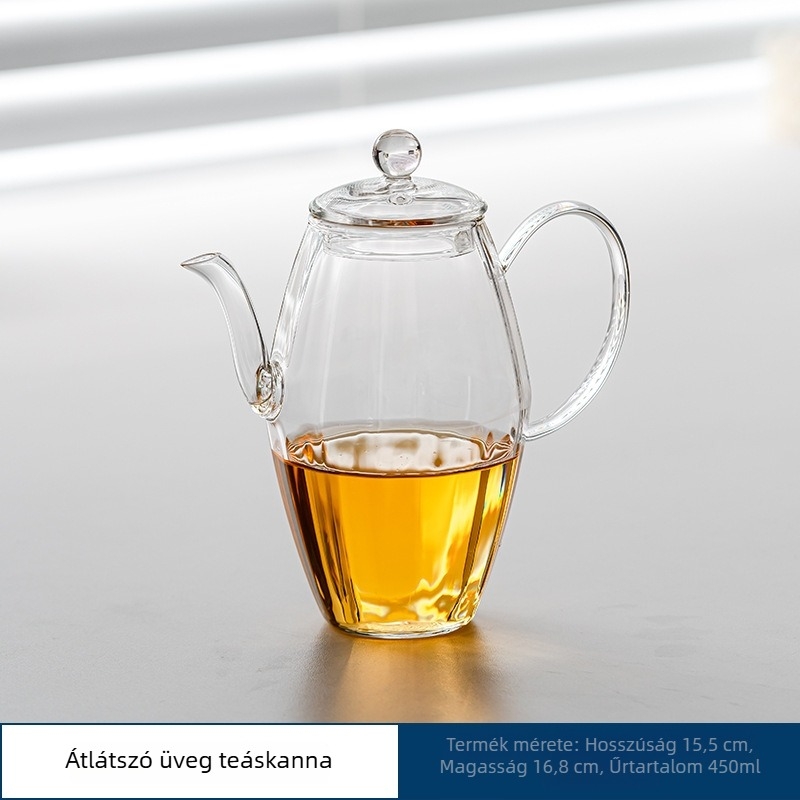 Guifei üveges teáskanna, átlátszó, hőálló, vastagabb kivitel, Song-stílusú dizájn, prémium érzet
