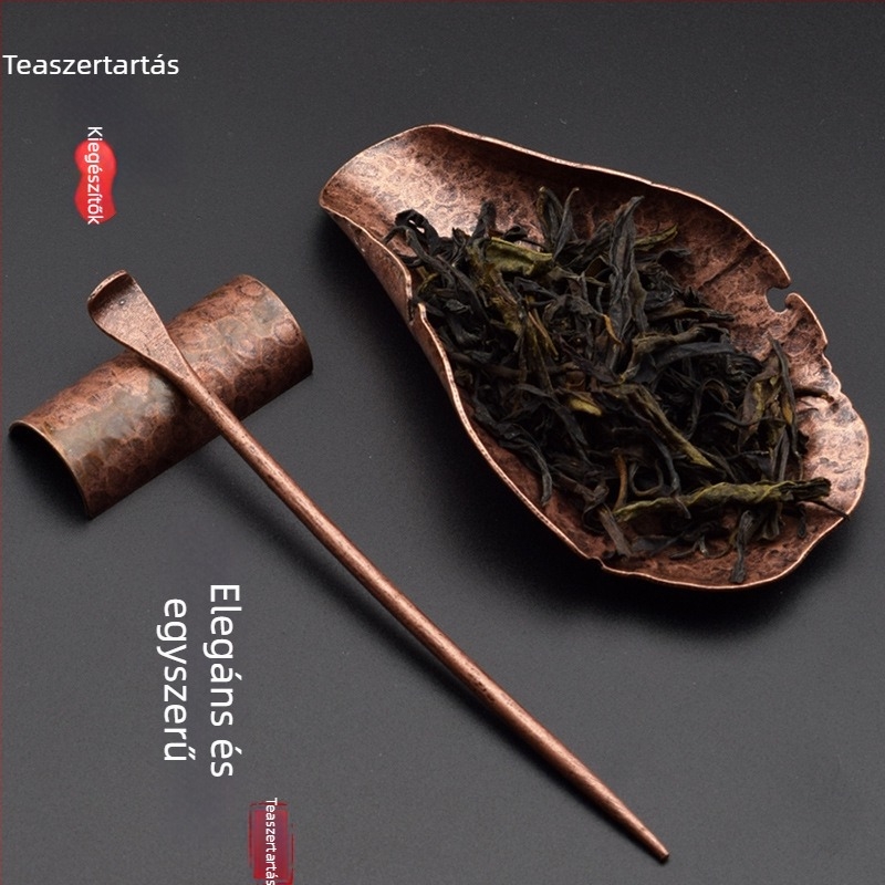 Gongfu teaceremónia eszközei: teáskanál-készlet, teáskanál, teacsipesz és rézötvözet művészeti kiegészítők réz színben