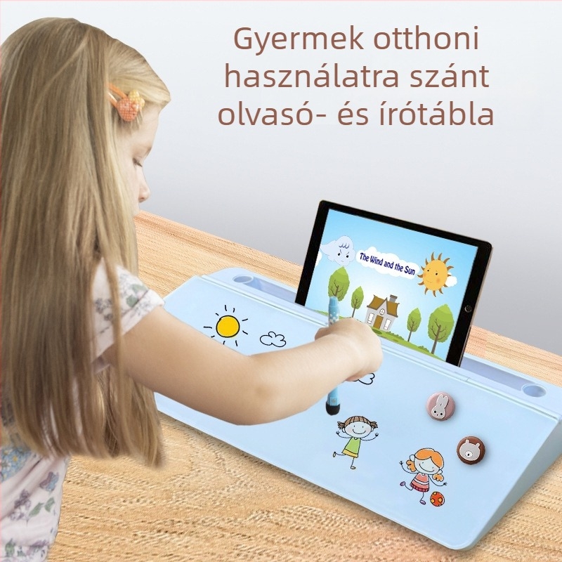 Edzett üveg íróasztali fehér tábla mágneses felülettel, gyerekeknek, tárolóval, törölhető