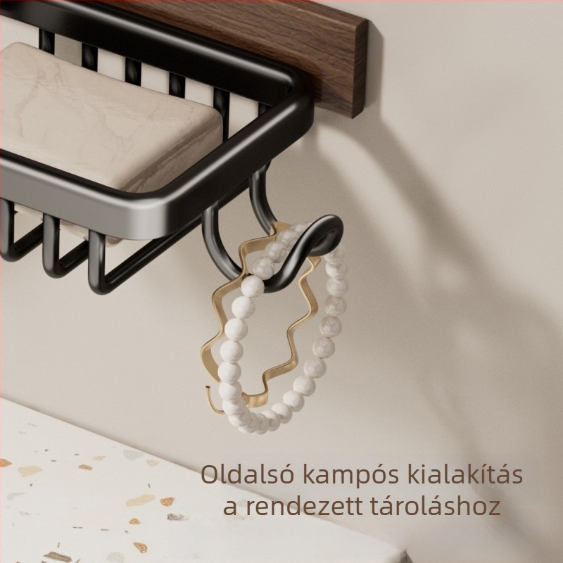 Falra szerelhető szappanbox lefolyóval, lyukasztás nélkül, fürdőszobai tároló a mosdóhoz