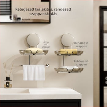 Fali szappantartó szívókoronggal, fúrás nélkül, fürdőszobai lefolyó tálcával