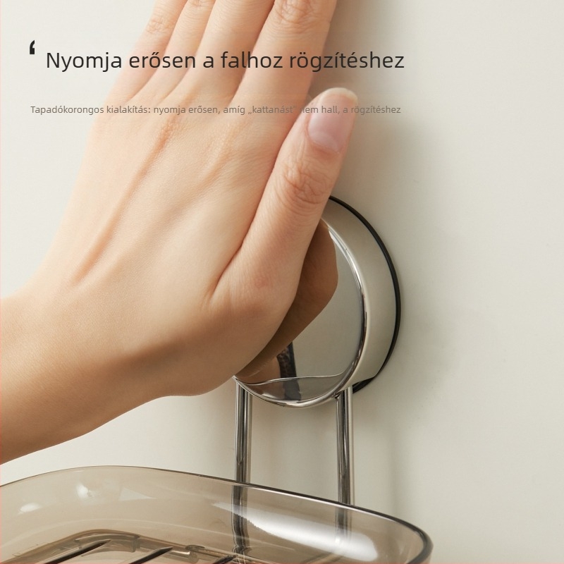 Fali szappantartó szívókoronggal, fúrás nélkül, fürdőszobai lefolyó tálcával