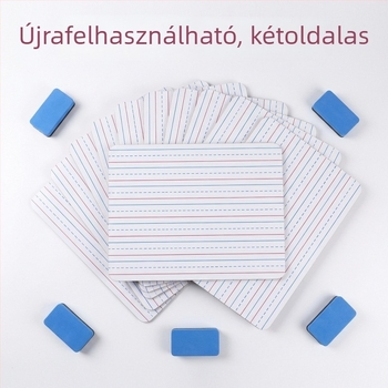 Kétoldalas fehér tábla, kis méretű, 9x12 hüvelyk, négy vonalas és három rácsos írófelület, fa panel