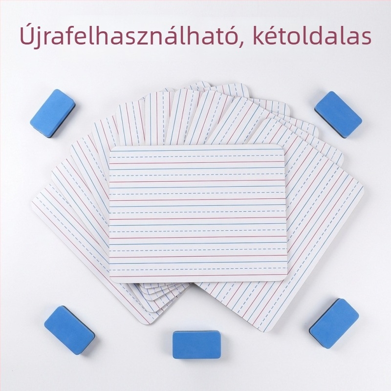 Kétoldalas fehér tábla, kis méretű, 9x12 hüvelyk, négy vonalas és három rácsos írófelület, fa panel