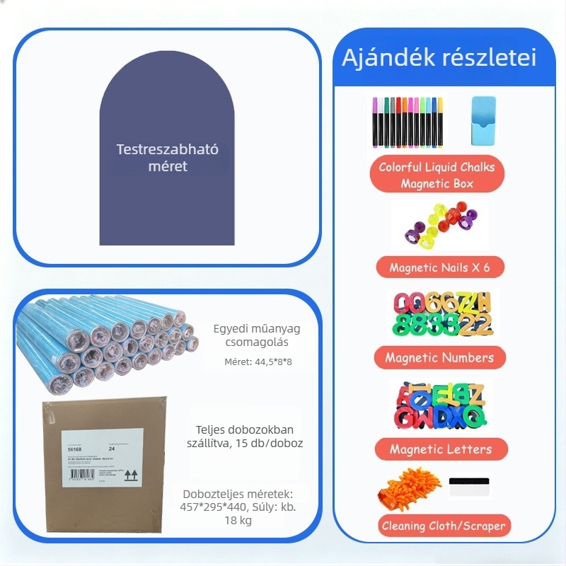 Gyerekeknek szóló íves falitábla mágneses felületű, 44,5 × 100 cm, otthoni használatra, törölhető rajzfelület.