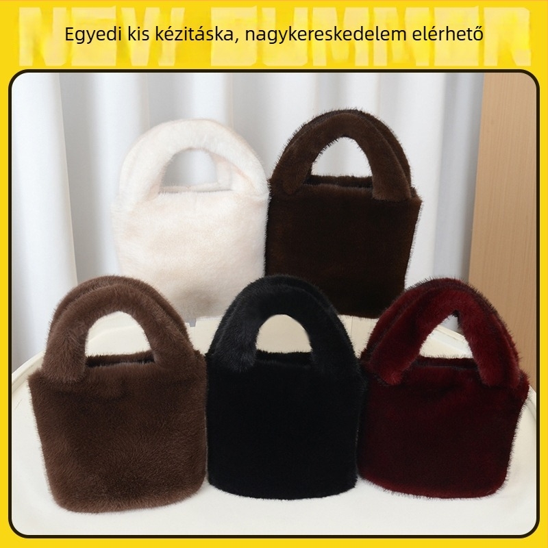 Plüss mini női kézitáska, négyszögletes forma, egyszerű és sokoldalú, mágneszár, belső zseb a telefon számára, puha anyag