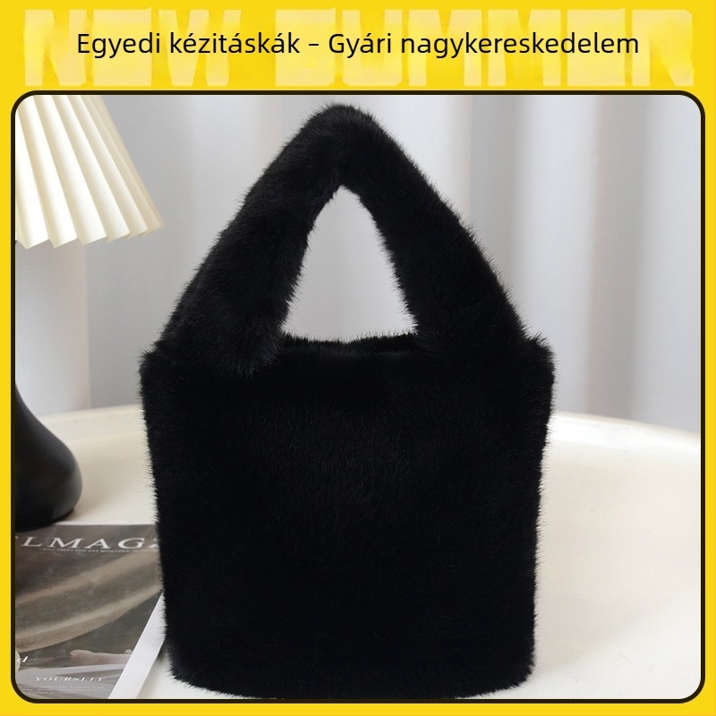 Plüss mini női kézitáska, négyszögletes forma, egyszerű és sokoldalú, mágneszár, belső zseb a telefon számára, puha anyag