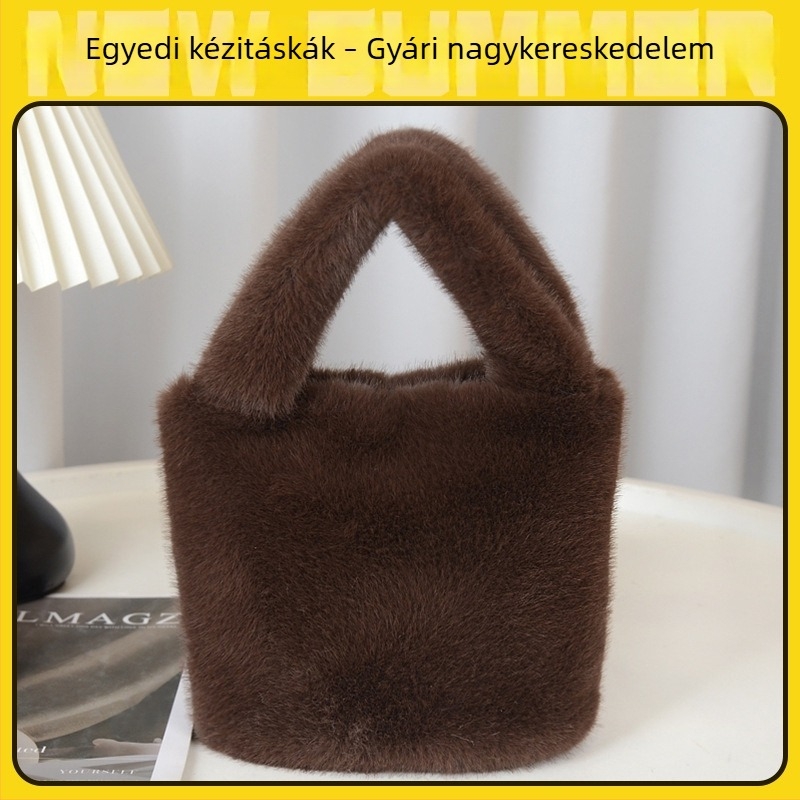 Plüss mini női kézitáska, négyszögletes forma, egyszerű és sokoldalú, mágneszár, belső zseb a telefon számára, puha anyag