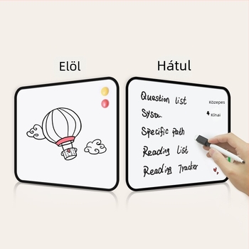 Mágneses kis fehér író- és jegyzet-tábla – kézben tartható, törölhető, noteszekhez, üzenetekhez, irodai és otthoni használatra, gyermekrajzokhoz