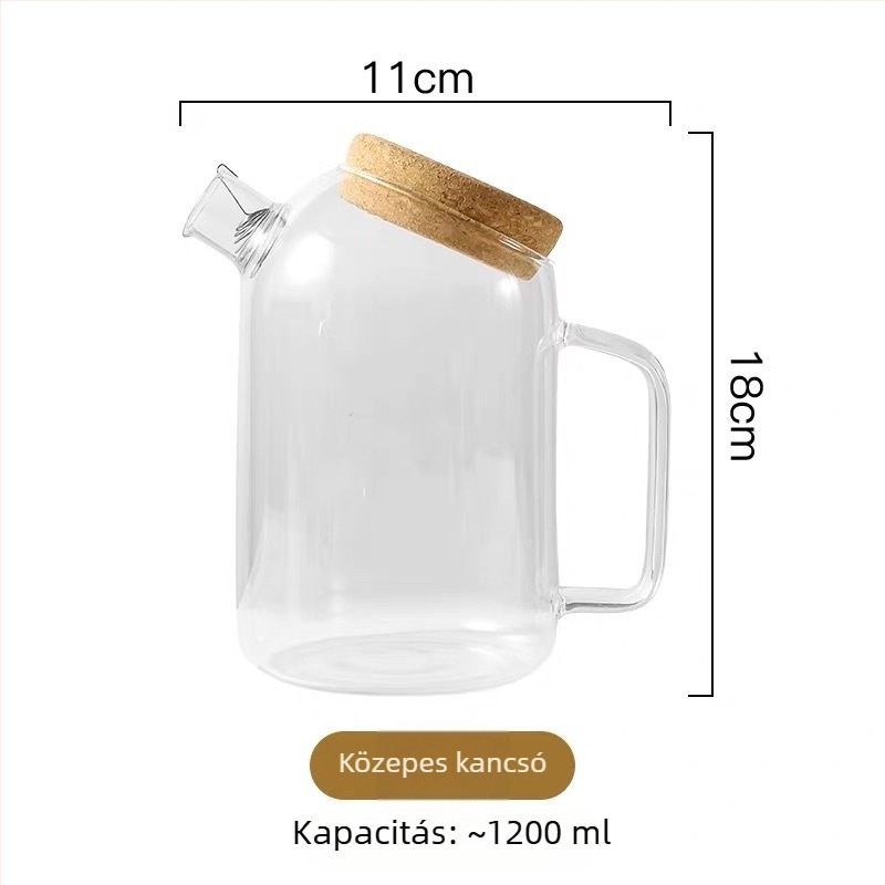 Hidegvíz-kancsó parafadugóval, vastag áttetsző üveg, nagy kapacitású, ideális gyümölcsléhez és teafőzéshez