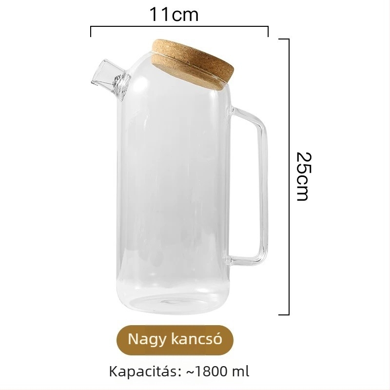 Hidegvíz-kancsó parafadugóval, vastag áttetsző üveg, nagy kapacitású, ideális gyümölcsléhez és teafőzéshez