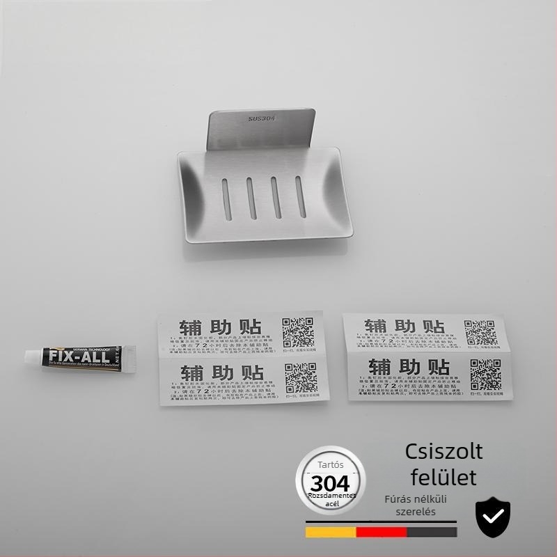 Fúrás nélküli szappantartó fürdőszobához, 304 rozsdamentes acél, szálcsiszolt felülettel és lefolyóval