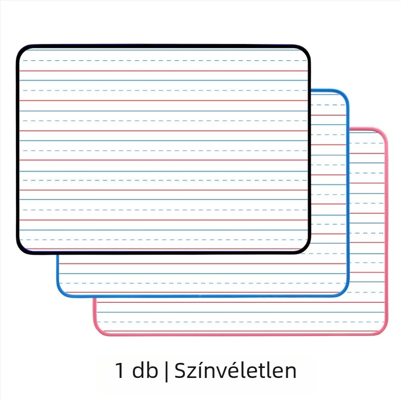 Kétoldalas száraztörölhető fehér tábla, A4 méretben, piros és kék vonalakkal,négy vonal és három rács, írás gyakorlásához