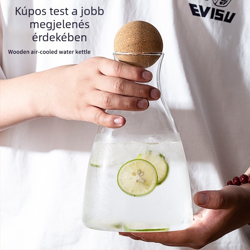 Magas hőállóságú üvegből készült hideg víz kancsó fedővel, nagy kapacitású, ideális gyümölcslevekhez és italokhoz, kalapált felülettel