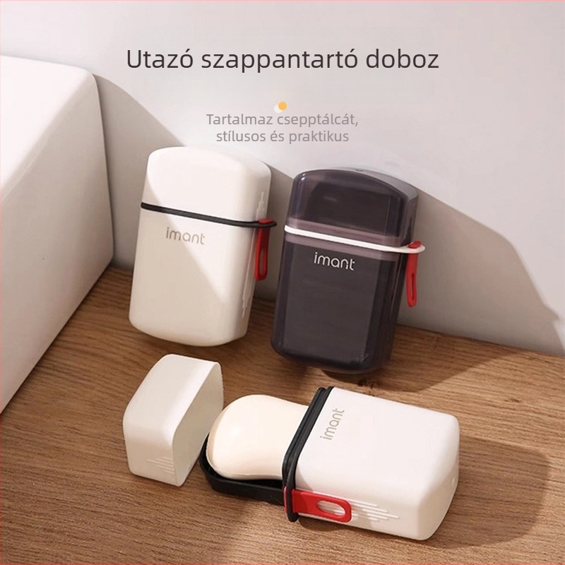 Utazási szappantartó doboz fedővel, hordozható és kompakt, zárt tároló utazásokhoz és mosószappannak.