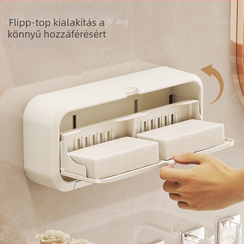 Fali szappontartó doboz fedéllel és levezető polccal