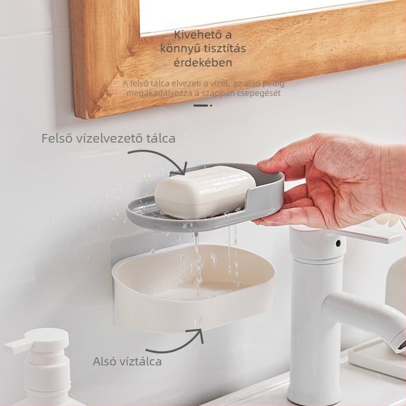 Fali dupla szappontartó és szárítórács, fürdőszobába, fúrás nélkül
