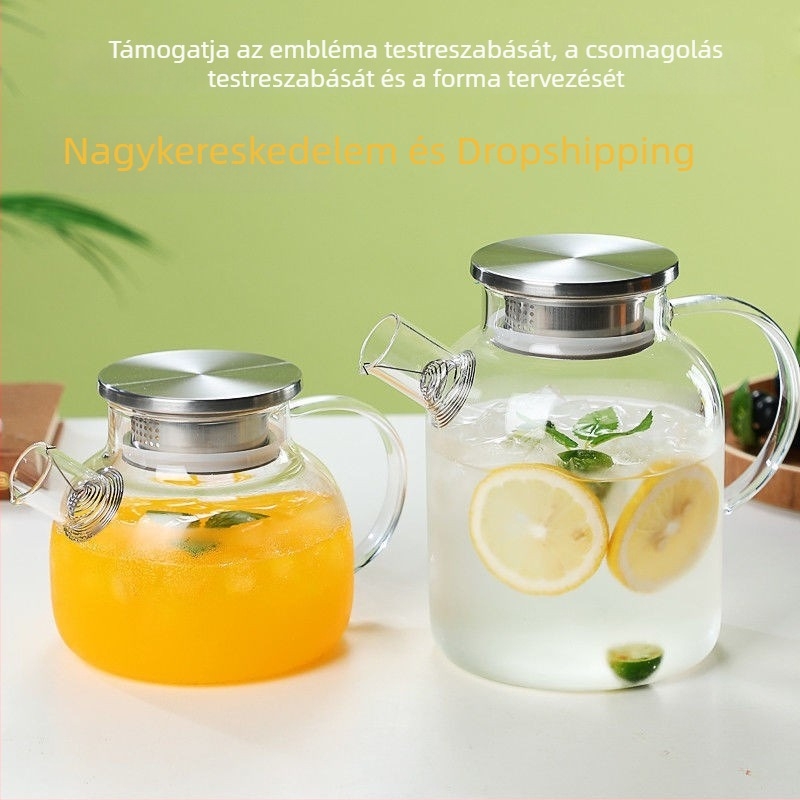 Vastagított hőálló boroszilikát üveg teáskanna bambusz fedővel, teához és hideg vízhez, nagy kapacitás