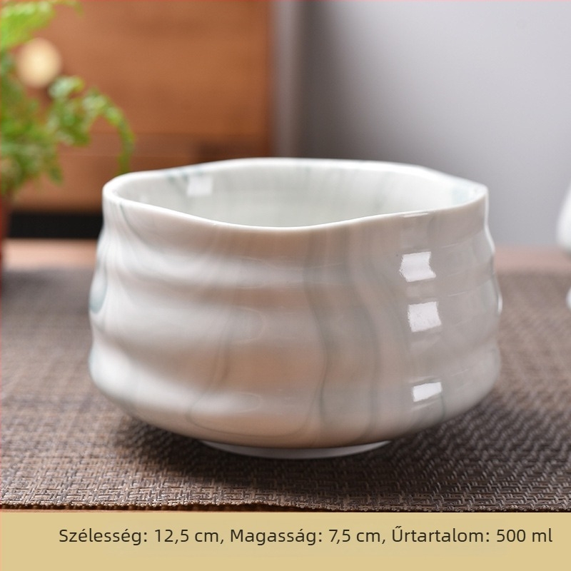 Matcha tál teakeverék bambusszal, fehér bambusz, négy részes készlet dobozban, teázó alátét cseresznyefa motívummal, japán stílus