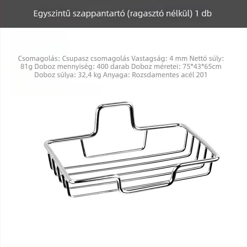 Rozsdamentes acélból készült falra szerelhető szappántartó lefolyóval, csavarozás nélküli telepítés, fürdőszobai tárolópolc, szappanadagoló, nagykereskedelem