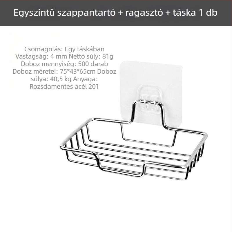 Rozsdamentes acélból készült falra szerelhető szappántartó lefolyóval, csavarozás nélküli telepítés, fürdőszobai tárolópolc, szappanadagoló, nagykereskedelem
