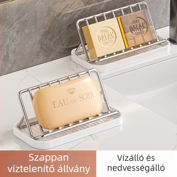 Rozsdamentes acél szappantartó lefolyóval a fürdőszoba és a konyha pultjaira