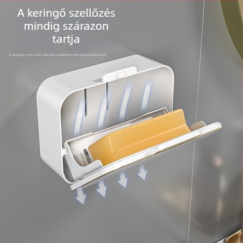 Fali szappontartó fúrás nélkül, vízelvezetővel és fedéllel, dupla rekesz a fürdőszobában