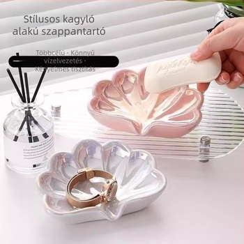Kagyló alakú műanyag szappantál fürdőszobába, vízelvezetéssel