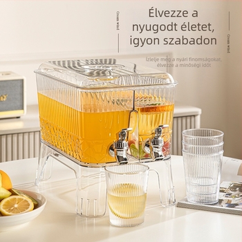 Modern minimalista hidegvíz-kancsó beépített csappal, limonádéhoz és gyümölcsitalokhoz; hűtőbe tehető; műanyag jégkészítő tartóval