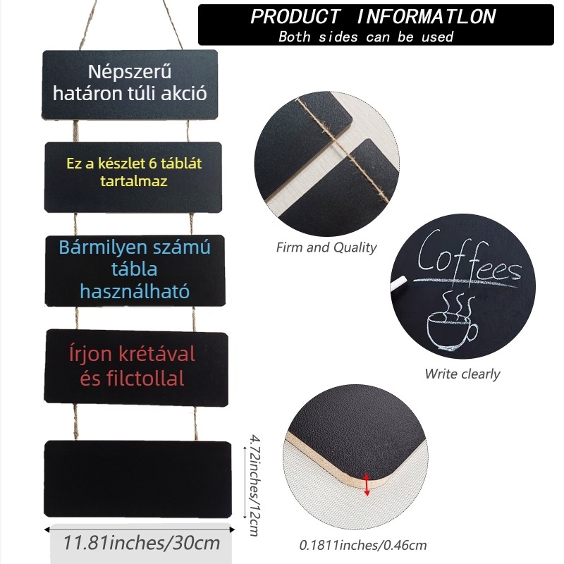Kétoldalas mini fából készült függő tábla – dekoratív rajz- és üzenőtábla, DIY kijelző