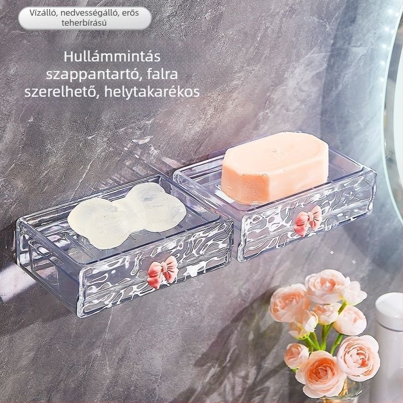 Fali szappantartó fúrás nélkül, luxus leeresztővel ellátott szappanállvány fürdőszobába és mosókonyhába