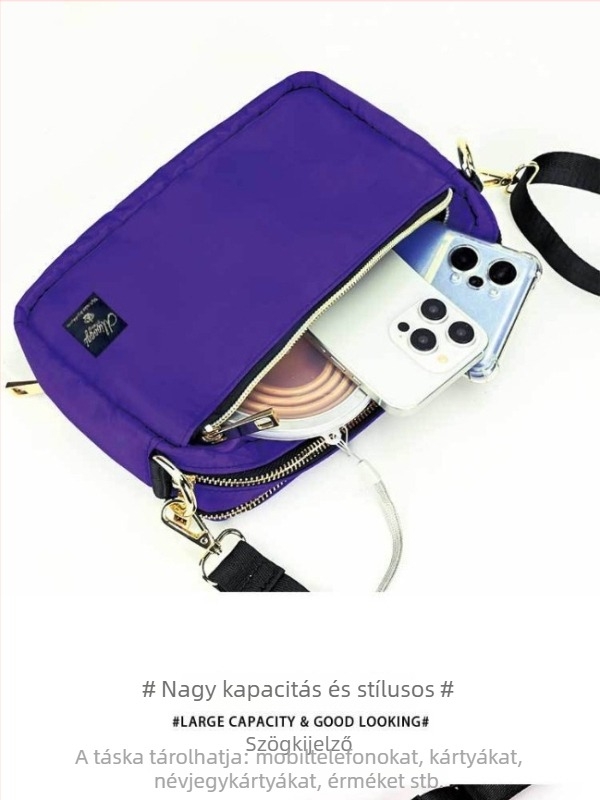 Közepes méretű, egyszínű női négyzet alakú crossbody táska, cipzárral, poliészterből, városi egyszerű stílus