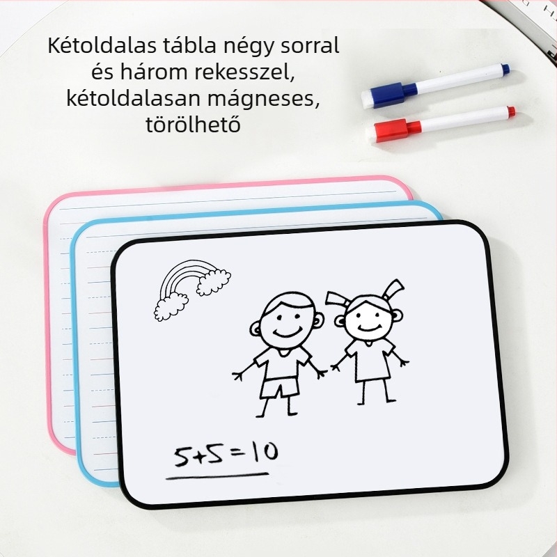Mágneses, kétoldalas, kis fehér tábla (A4/B4) négy soros és három négyzetes elrendezéssel, gyerekeknek, Pinyin és angol írásához az asztalon