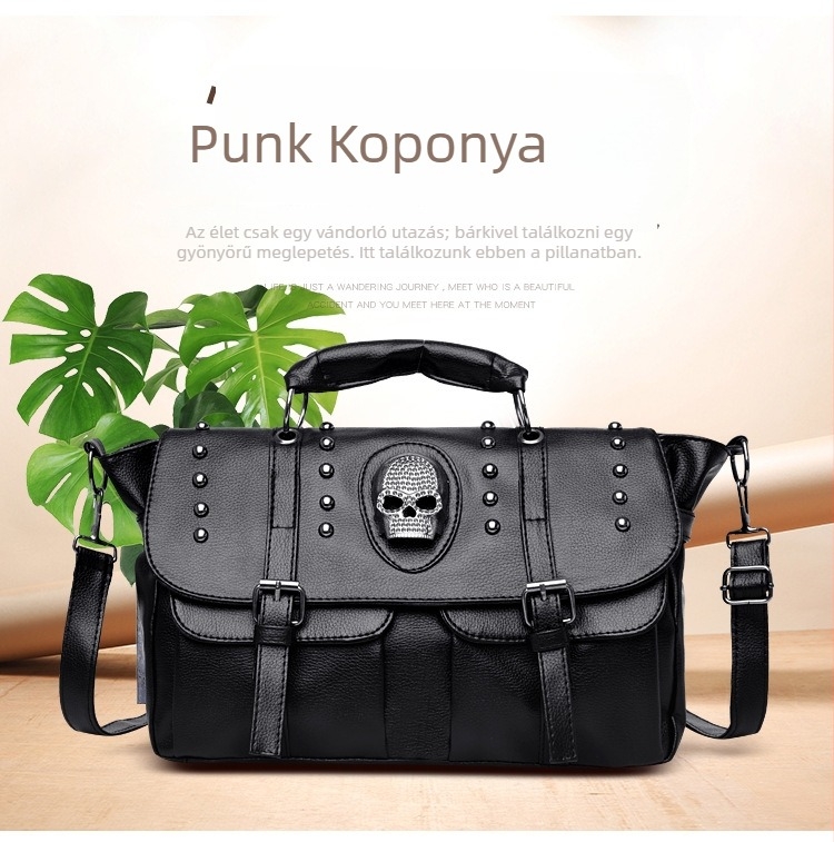 Női retro szegecses koponyás táska, crossbody váll- és oldaltáska, nyár 2023