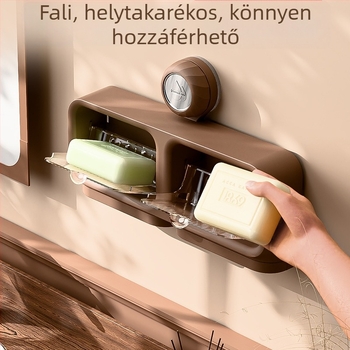 Retro felnyíló szappantartó szívókorongos, falra szerelhető, négyszögletes fürdőszobai rendező vízelvezetéssel