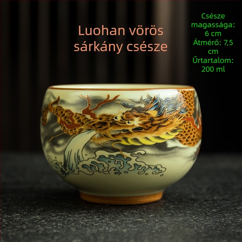 Luo Han teáscsésze, 200 ml bézs porcelán teáscsésze kék-fehér retró mintával, nagy