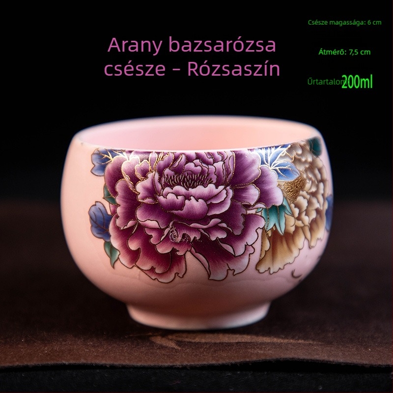 Luo Han teáscsésze, 200 ml bézs porcelán teáscsésze kék-fehér retró mintával, nagy