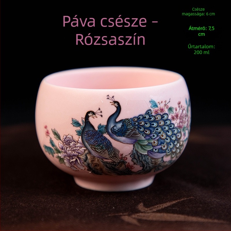 Luo Han teáscsésze, 200 ml bézs porcelán teáscsésze kék-fehér retró mintával, nagy