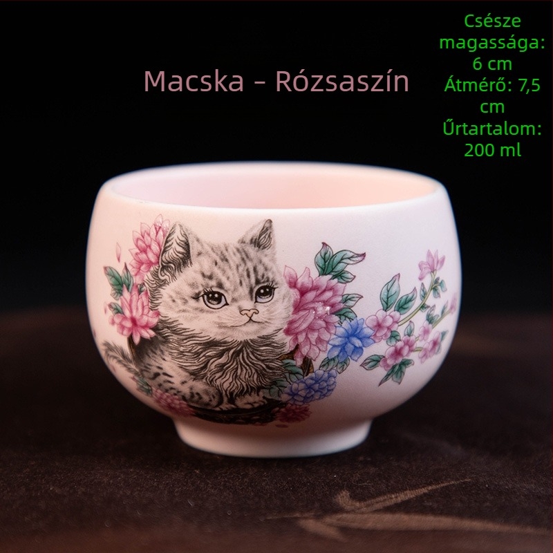 Luo Han teáscsésze, 200 ml bézs porcelán teáscsésze kék-fehér retró mintával, nagy