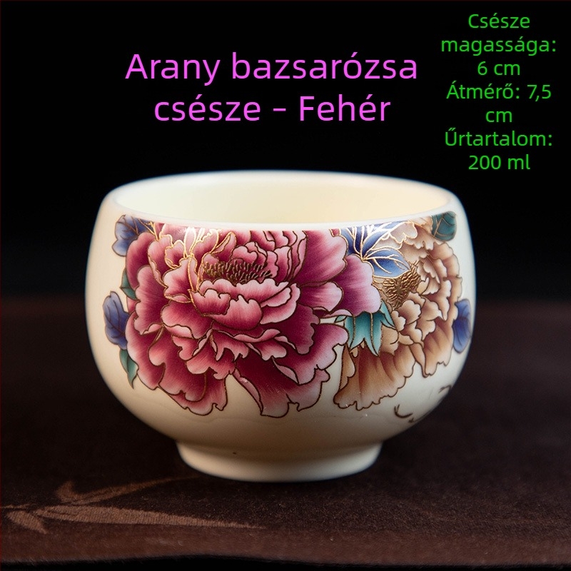 Luo Han teáscsésze, 200 ml bézs porcelán teáscsésze kék-fehér retró mintával, nagy